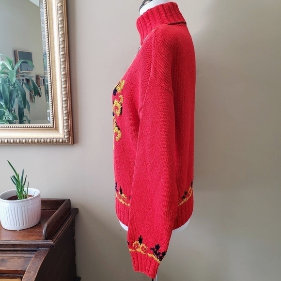 Vintage Liz Claiborne Red Gold Silk Cotton Ornate Regency Turtleneck Sweater M - Picture 5 of 8